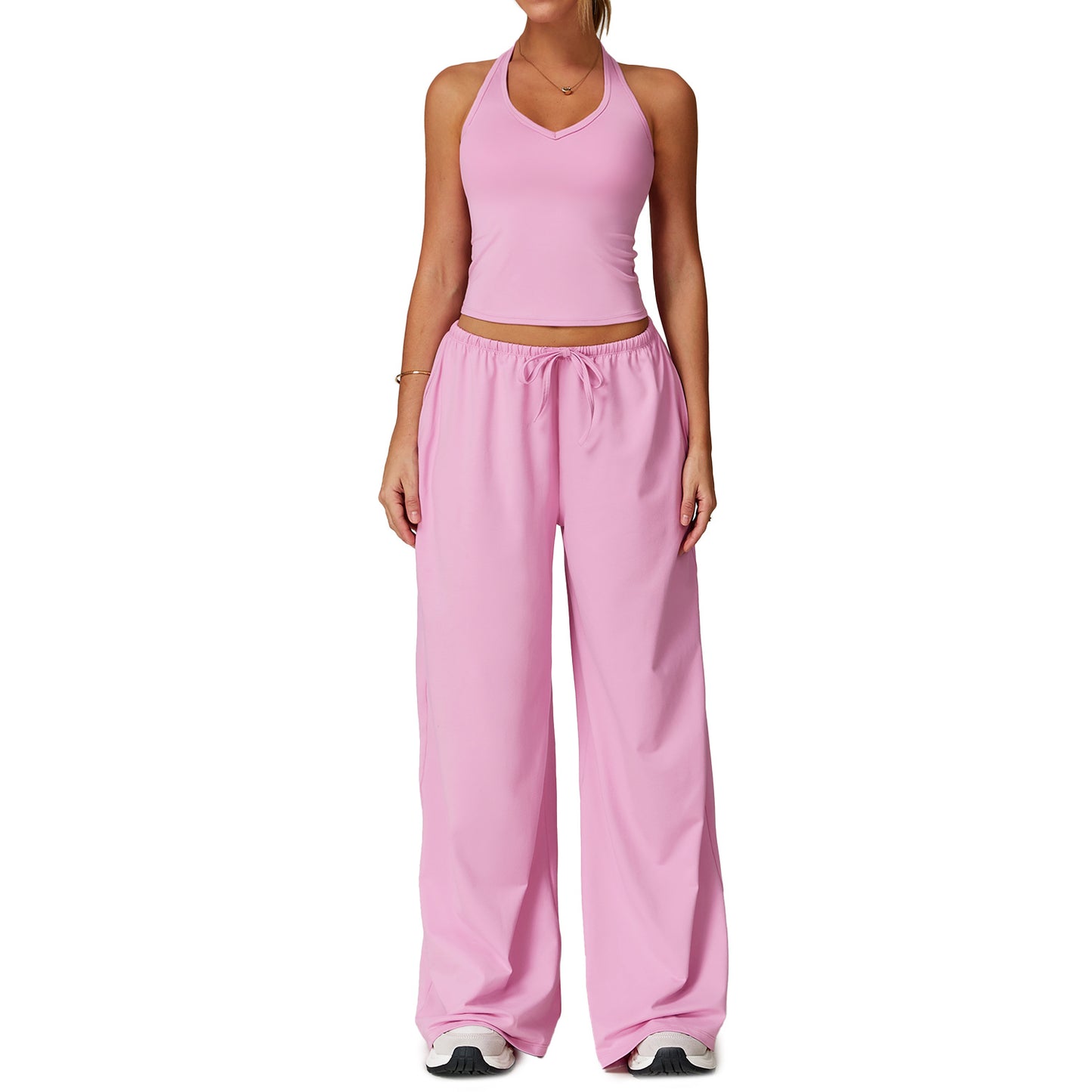 Women's Quick-Dry Brushed Yoga Set 2-Piece Sportswear with Vest & Wide-Leg Pants