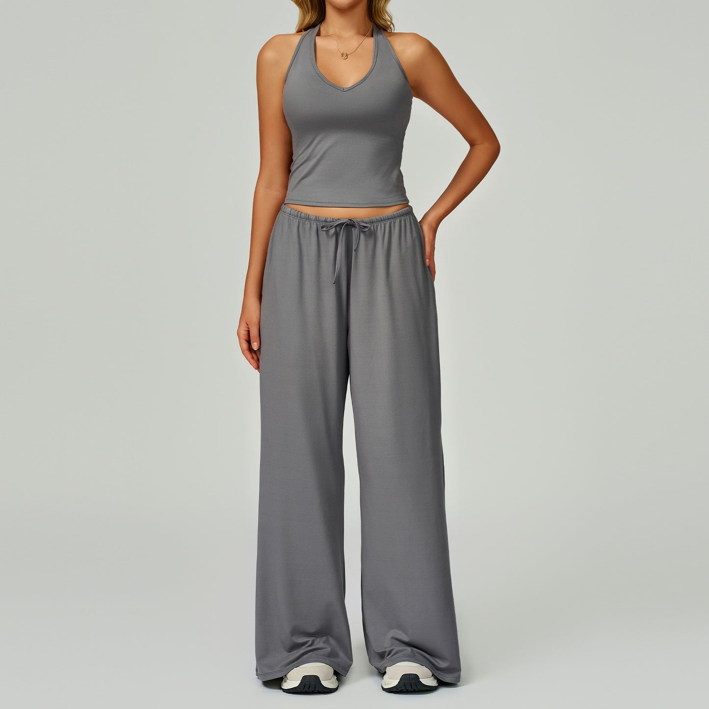 Women's Quick-Dry Brushed Yoga Set 2-Piece Sportswear with Vest & Wide-Leg Pants