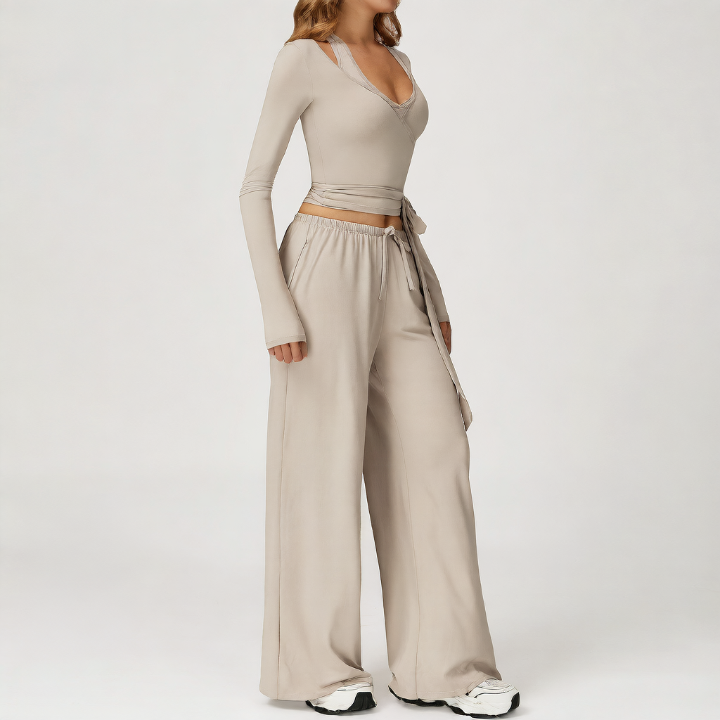 Women's Quick-Dry Brushed Yoga Set 2-Piece Sportswear with Vest & Wide-Leg Pants
