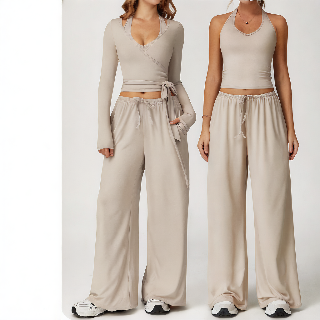Women's Quick-Dry Brushed Yoga Set 2-Piece Sportswear with Vest & Wide-Leg Pants