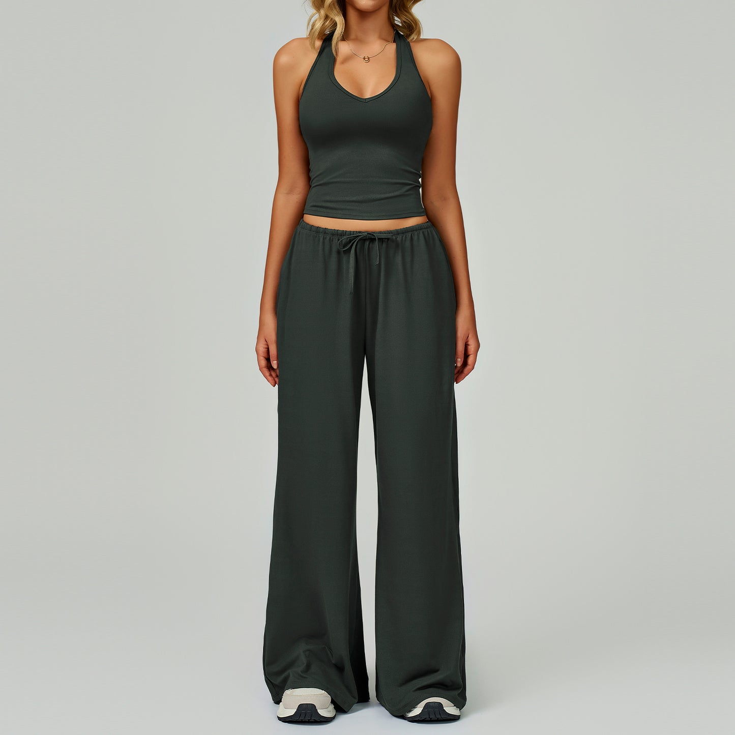 Women's Quick-Dry Brushed Yoga Set 2-Piece Sportswear with Vest & Wide-Leg Pants