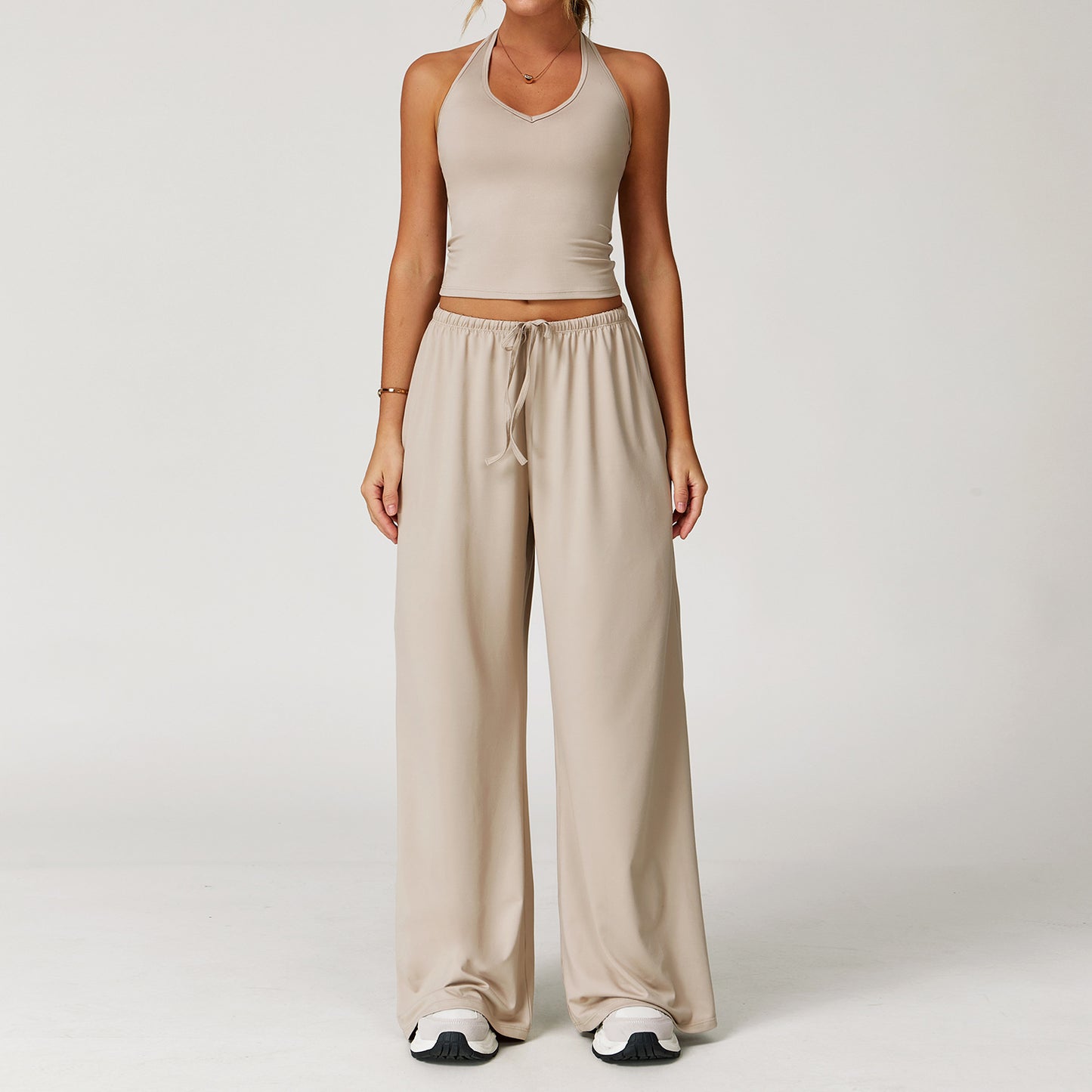 Women's Quick-Dry Brushed Yoga Set 2-Piece Sportswear with Vest & Wide-Leg Pants