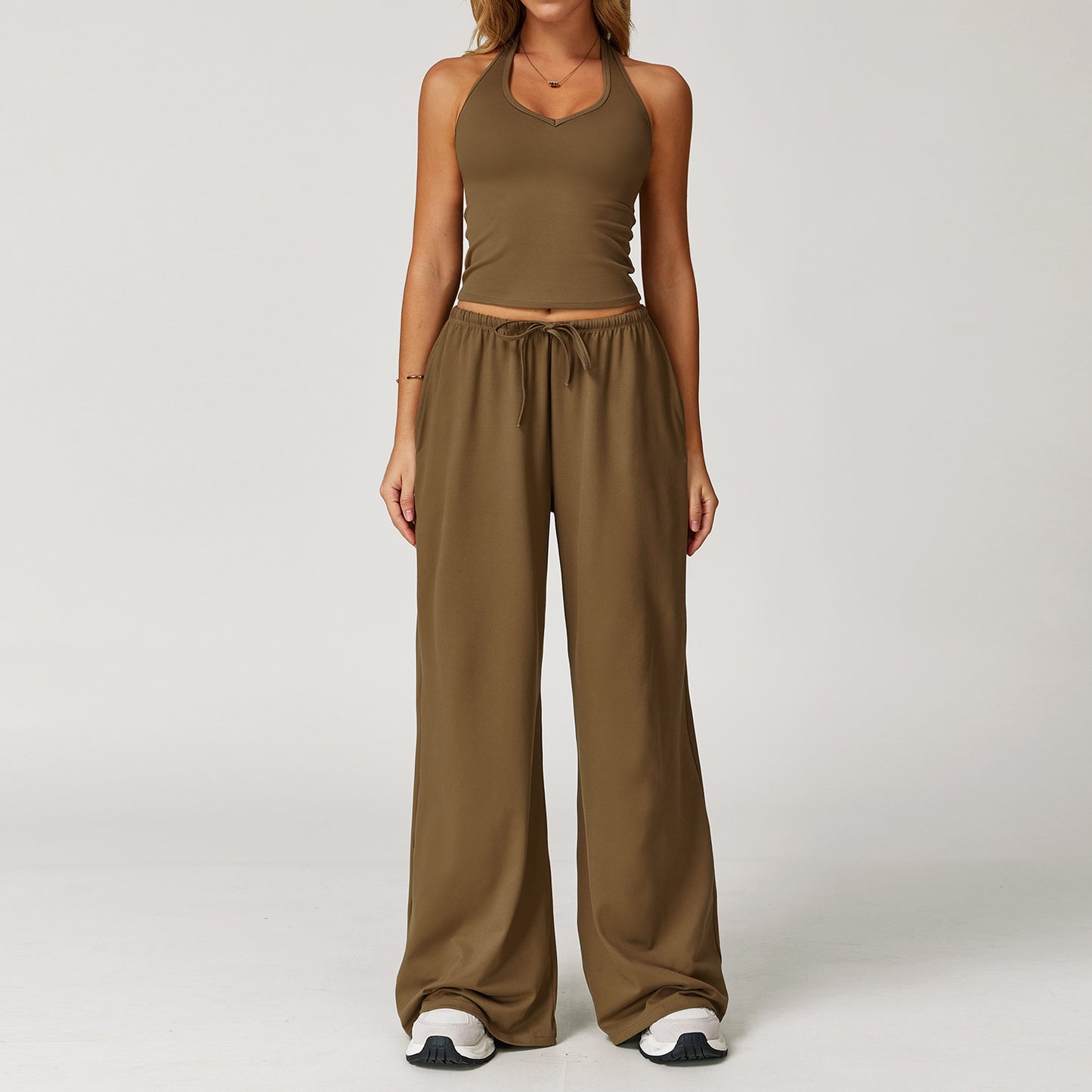 Women's Quick-Dry Brushed Yoga Set 2-Piece Sportswear with Vest & Wide-Leg Pants