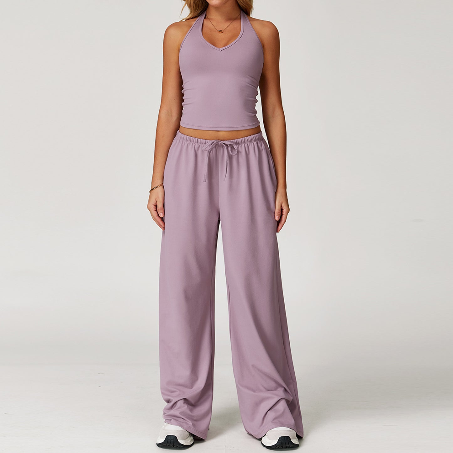 Women's Quick-Dry Brushed Yoga Set 2-Piece Sportswear with Vest & Wide-Leg Pants