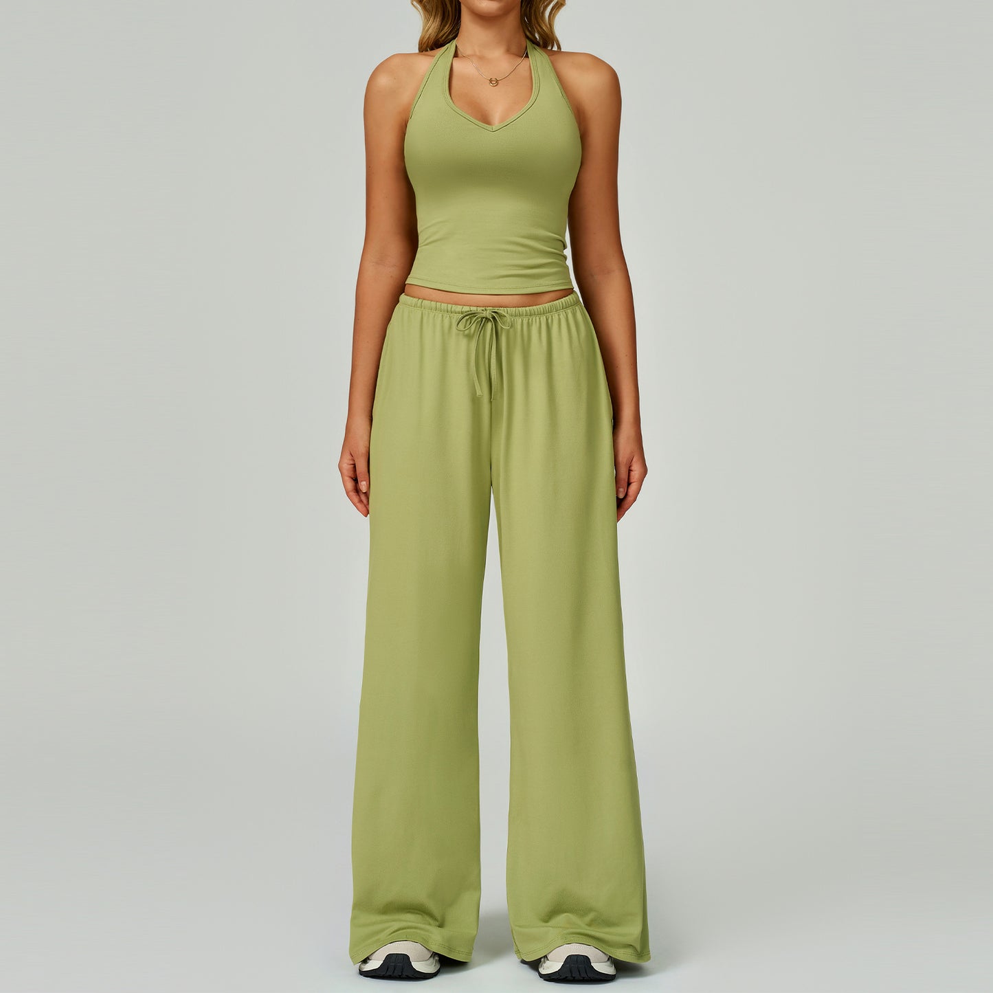 Women's Quick-Dry Brushed Yoga Set 2-Piece Sportswear with Vest & Wide-Leg Pants