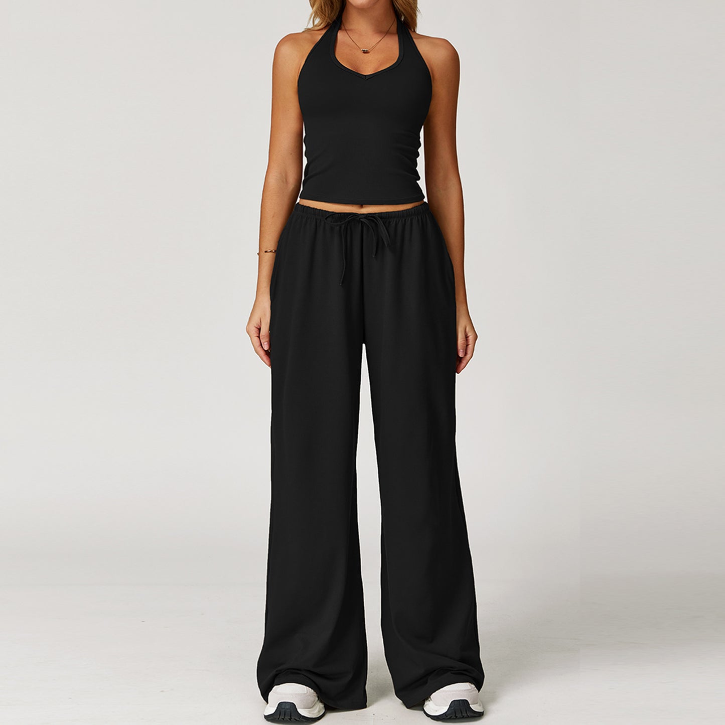 Women's Quick-Dry Brushed Yoga Set 2-Piece Sportswear with Vest & Wide-Leg Pants