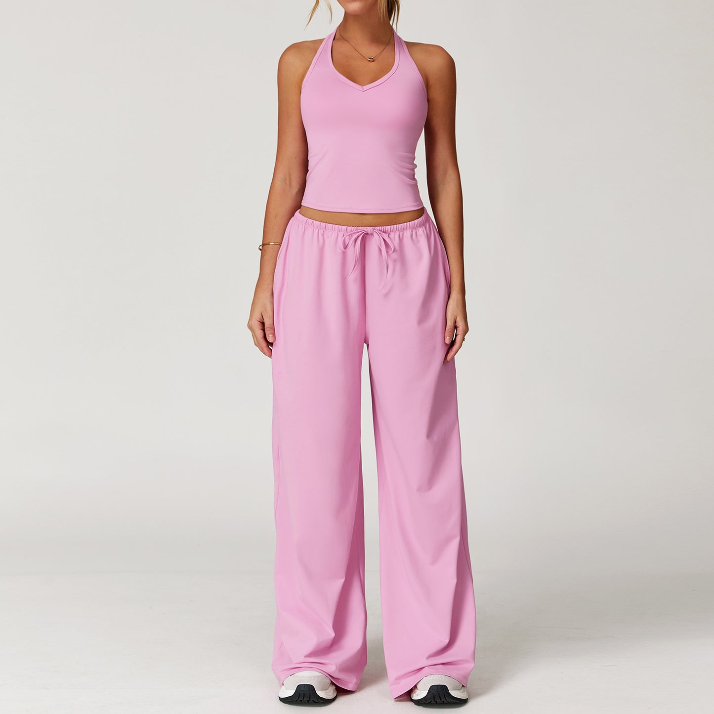 Women's Quick-Dry Brushed Yoga Set 2-Piece Sportswear with Vest & Wide-Leg Pants