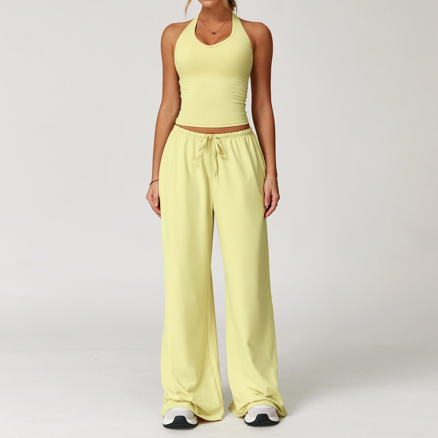 Women's Quick-Dry Brushed Yoga Set 2-Piece Sportswear with Vest & Wide-Leg Pants